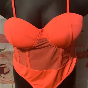 Sexy neon orange bodysuit